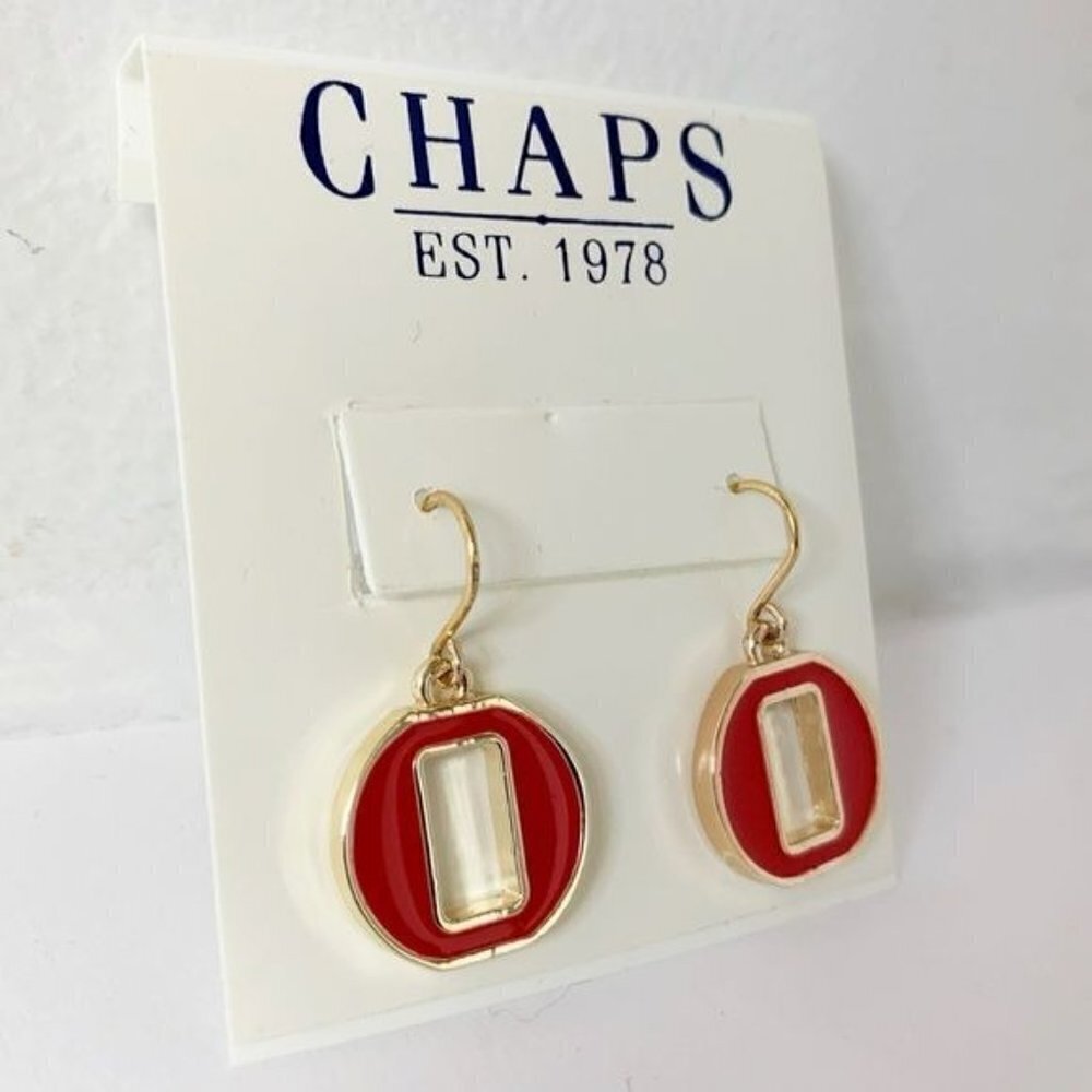 Chaps red gold Tone Enamel Earrings new